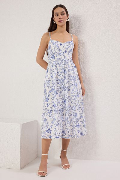Trendyol Collection White Floral A-Line Lining Midi Woven Dress Twoss25El00524