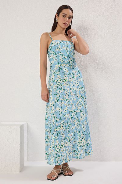 Trendyol Collection Μπλε ίσιο κομμένο Gipeli Maxi υφαντό φόρεμα TWOSS25EL00626