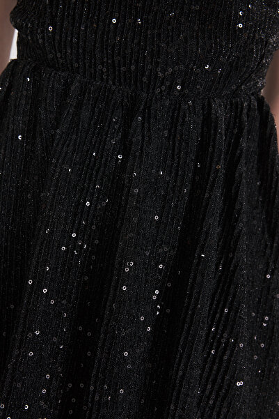 Trendyol Collection Black Skirt Waist Opening Sequin Mini Evening Dress Night Graduation Dress Tprss25El00286