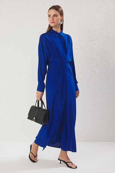 Trendyol Modest Saks Navy Blue Button Detailní nepodšité tkané maxi šaty TCTSS25EB00120