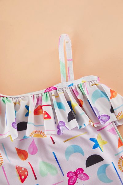 TRENDYOLKIDS Mehrfarbiger Mädchen-Badeanzug mit Rüschen und Trägern TKDSS25MA00000
