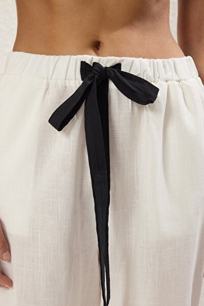 Trendyol Collection Beach Clothing Ecru Woven Lacing Detailed 100% Cotton Pants Tbess25Pl00010