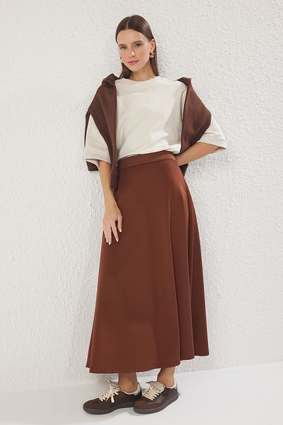 Trendyol Modest Καφέ Φούστα Godeli Πλεκτή Φούστα TCTAW25EE00009