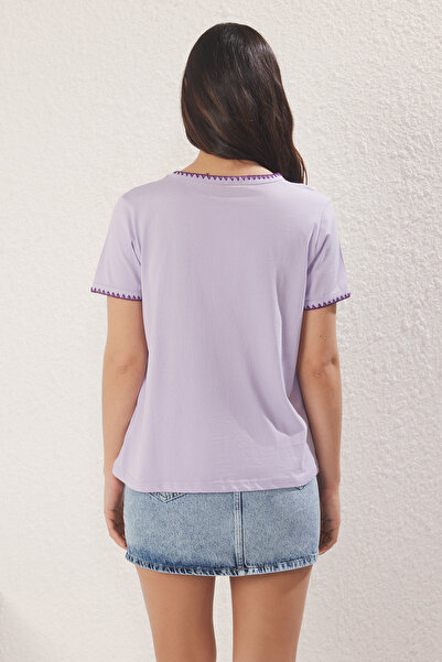 Trendyol Collection Blue 100% Cotton Stitching Detailed Basic Bicycle T-Shirt Twoss19Ad0085