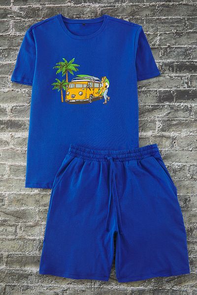 Trendyol Collection Indigo Regular Printed Fit Shorts kötött pizsama szett TMNSS25PT00076