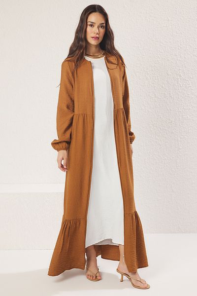 Trendyol Modest Braunes gewebtes Kleid mit Reißverschluss Cap & Ferace TCTSS25KF00006