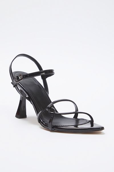 TRENDYOL SHOES Black Patent Leather Pointed Toe Women Thin Heels Sandals Takss25To00062