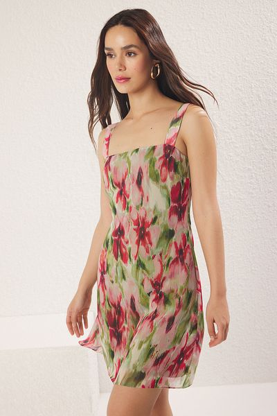 Trendyol Collection Multicolor Abstract A-Line Ruffle Chiffon Flight Flight Woven Mini Dress Twoss25El00567