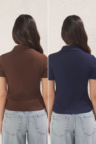 Trendyol Collection Navy Blue-Brown Double Pack Basic Knitwear Cardigan Twoss25Hi00014