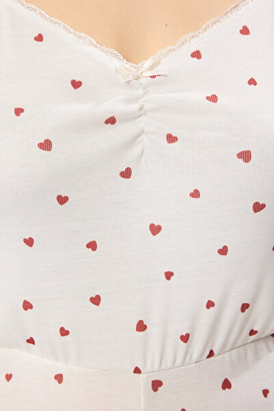 Trendyol Curve Ecru Heart Pattern Lace Camisole Knitted Jumpsuit Tbbss25Bg00017