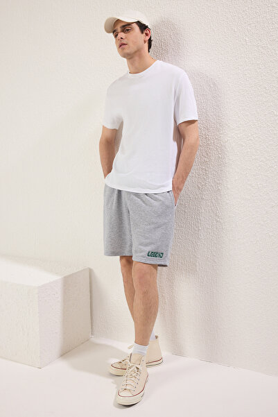 Trendyol Collection Legend Embroidered Gray Melange Oversize Shorts - Tmnss25Sr00043