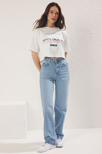 Trendyol Collection Blugi drepti albaștri cu talie înaltă TWOSS25JE00143