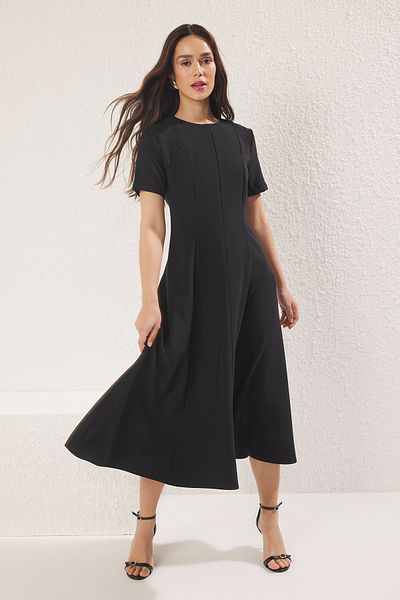 Trendyol Collection Black Skirt Waist Opening Midi Woven Dress Twoss25El00790