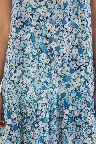 Trendyol Collection Blauer Blumenrock mit Volant, gewebtes Minikleid TWOSS25EL00546