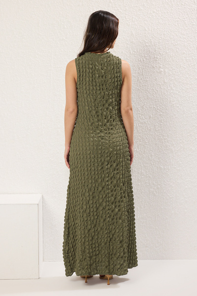 Trendyol Collection A-Line Bell Form Crew Neck / Maxi Dress - Khaki Plain Texture