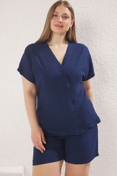 Trendyol Curve Navy Blue Woven Plus Size Bottom-Top Suit