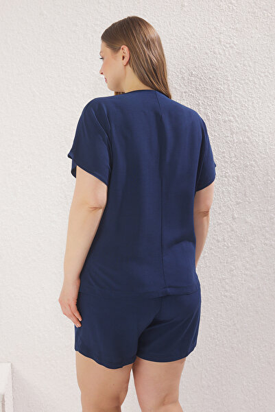 Trendyol Curve Μπλε Navy Woven Plus σε μέγεθος κάτω-πάνω σετ