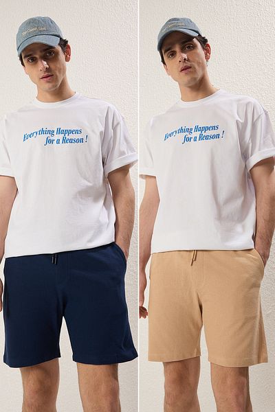 Trendyol Collection Navy BlueTas 2 Pack RegularNormal Cut 100 Cotton Textured Sort Bermuda TMNSS25SR00040