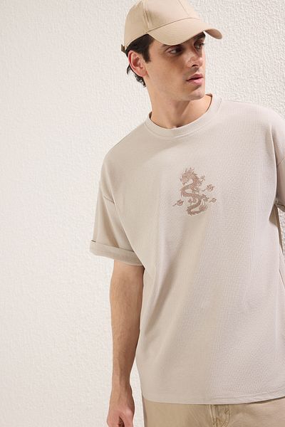Trendyol Collection Übergroßes, strukturiertes, besticktes T-Shirt – TMNSS25TS00060