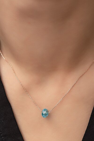 Papatya Silver Yuvarlak Gök Mavisi Fasetli Yüzey Kolye