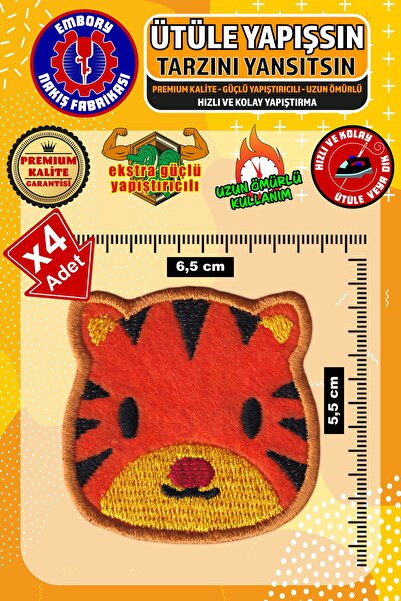 Embory Ütü ile Yapışan Arma Yama, Sevimli Kaplan (4 ADET) Ütüyle Yapışan Nakı...