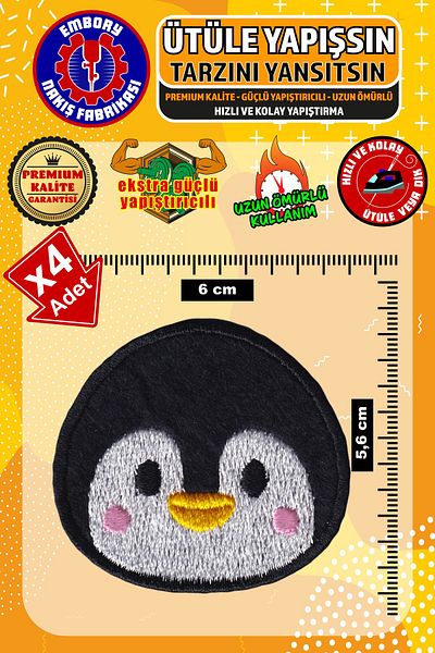 Embory Patch de armă adeziv - Pinguin drăguț (4 bucăți) Patch de aplicație țesut broderie