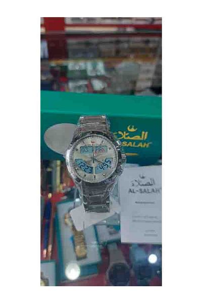 AL FAJIR Islamic Prayer Clock Round Two Time Zone Stainless Steel