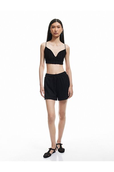 Koton Elastic Waist Laced Textured Mini Shorts