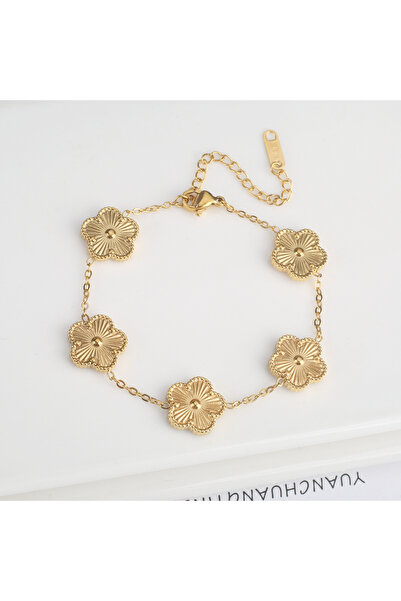 Choice سوار واحد من الفولاذ المقاوم للصدأ، أقراط مرصعة بخمس أوراق على شكل زهر...