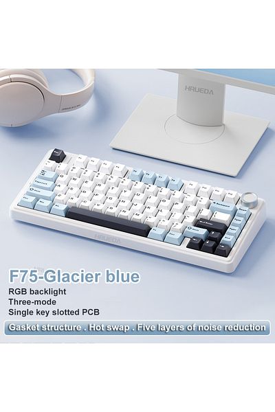 HRUEDA LEOBOG Reaper Axis 3mode Glacier Blue AULA F75 2.4G Wireless/Bluetooth/Wired Gaming Mechanical Keybo