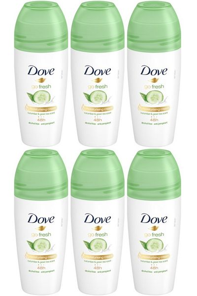 Dove مزيل عرق رول أون مضاد للتعرق برائحة الخيار والشاي الأخضر من جو فريش، 50 مل × 6