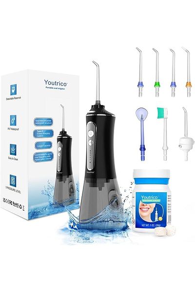 Youtrico 2025 upgraded whitening water dental floss, portable rechargeable,IPX7(black-P11)