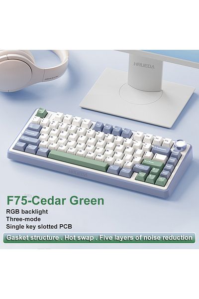 HRUEDA LEOBOG Reaper Axis 3mode Cedar Green AULA F75 2.4G Wireless/Bluetooth/Wired Gaming Mechanical Keyboa