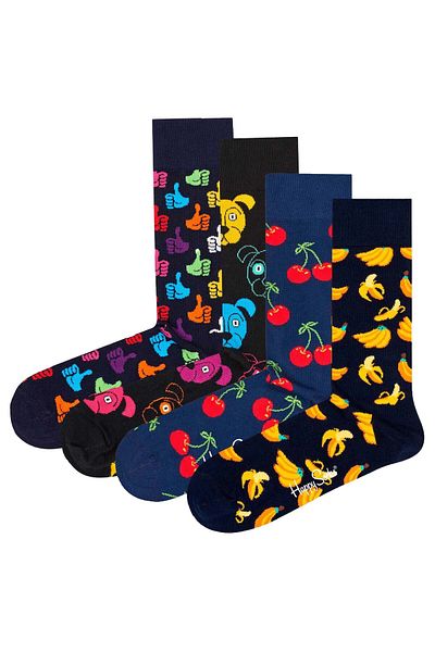 Happy Socks Unisex Socken, 4er Pack - Classic Crew, Bio-Baumwolle, Farbmix