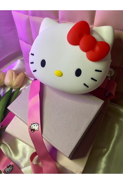 Hello kitty kırmızı kurdeleli yumuşak dokulu askılı çanta ,hediyelik çocuk çantası