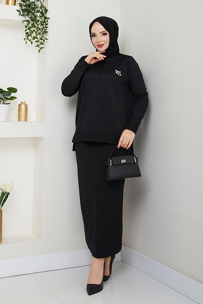 Pamuk Butik Γυναικείο Μαύρο Σετ Μερσεριζέ Καρφίτσας