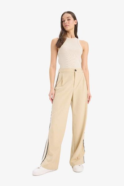 DeFacto Wide Leg Fabric Palazzo Trousers Zippered Regular Waist Standard Length Wide Loose Leg E7275Ax25Sp
