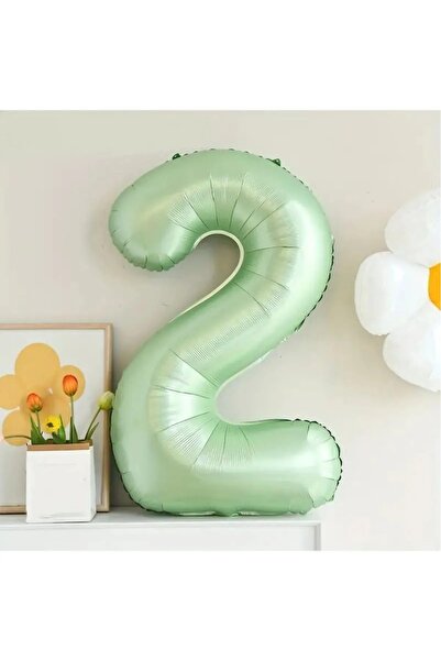 asöy 2 Yaş Retro Su Yeşili Renk 2 Yaş Rakam Sayı Folyo Balon 76 cm 34inç Hely...