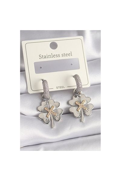 Skygo 316L Steel Silver Color Zircon Stone Clover Model Women's Earrings - Tj-Bkp9695