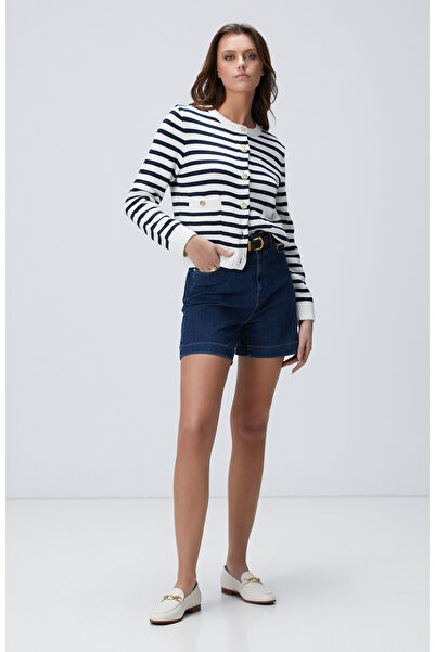 Network Lacivert Beyaz Çizgili Triko Ceket