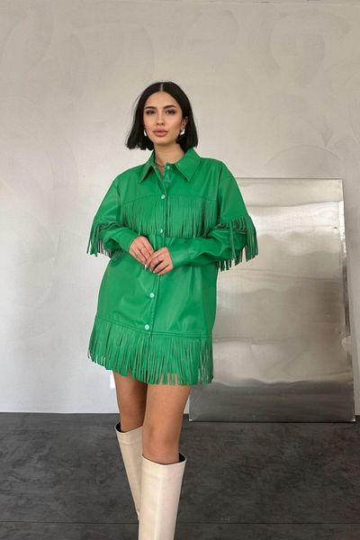 modaserdem Green Tasseled Leather Shirt