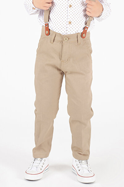 Cansın Mini Cream Bow Tie Strap Patterned Shirt Boy's Trouser Suit 20547