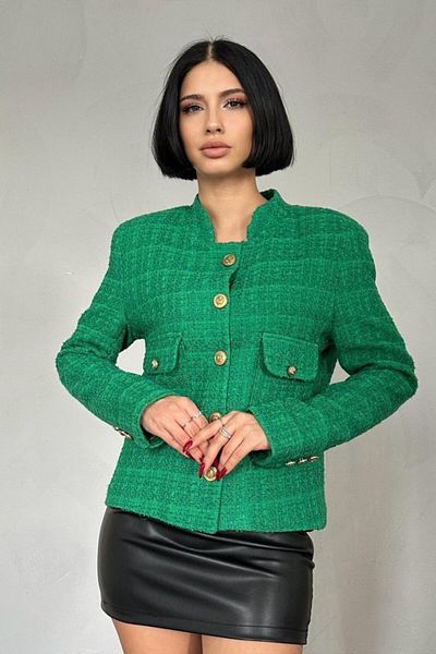 Simala Green Gold Buttoned Tweed Jacket