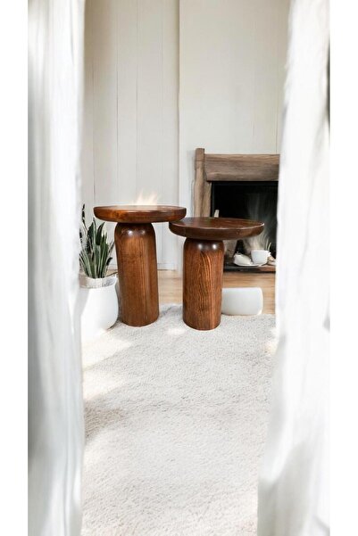 Simillo Home&Living Wood Ahşap 2’li Set Mantar Kestane Renk Yan Sehpa Modern ...