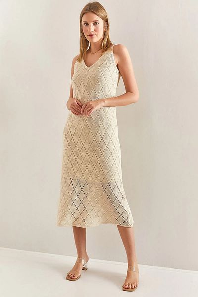 Bianco Lucci Rochie de damă Baklava tricotată cu căptușeală și curea 60261502