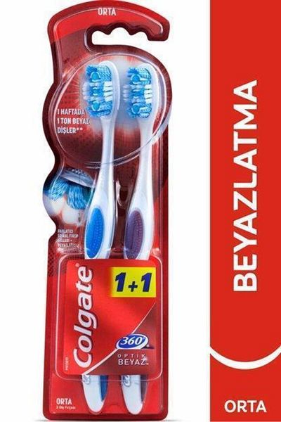 Colgate 360 Optical White Soft Whitening Toothbrush with Tongue and Cheek Cleaner 1+1