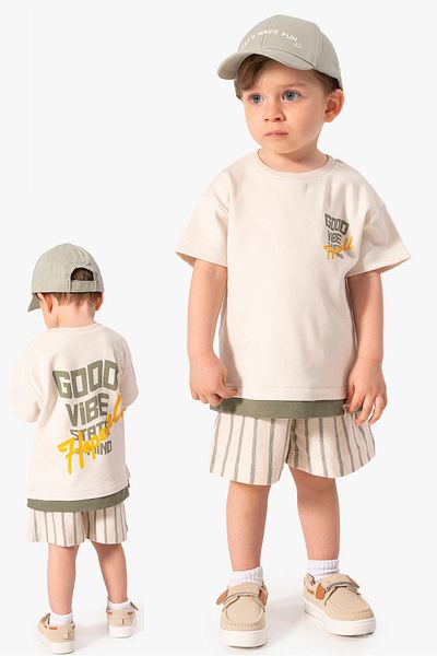 Jikko Baby طقم شورت مخطط مطبوع من الخلف للأطفال الرضع مكون من قطعتين 3603
