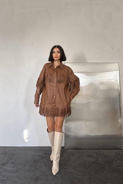 KAZAK Brown Tasseled Leather Shirt