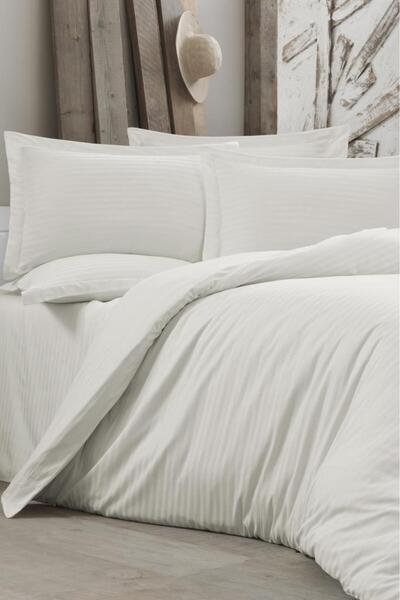 Çeyiz Diyarı Σετ Παπλωματοθήκης Μονό Κρεβάτι PollySaten Stripe Diyarı Stripe σε κρεμ χρώμα