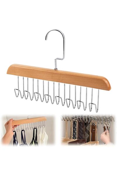 Arabest 8-Hook Wooden Belt Hanger for Closet, Anti-Slip Multi Hook Coat Rack,...
